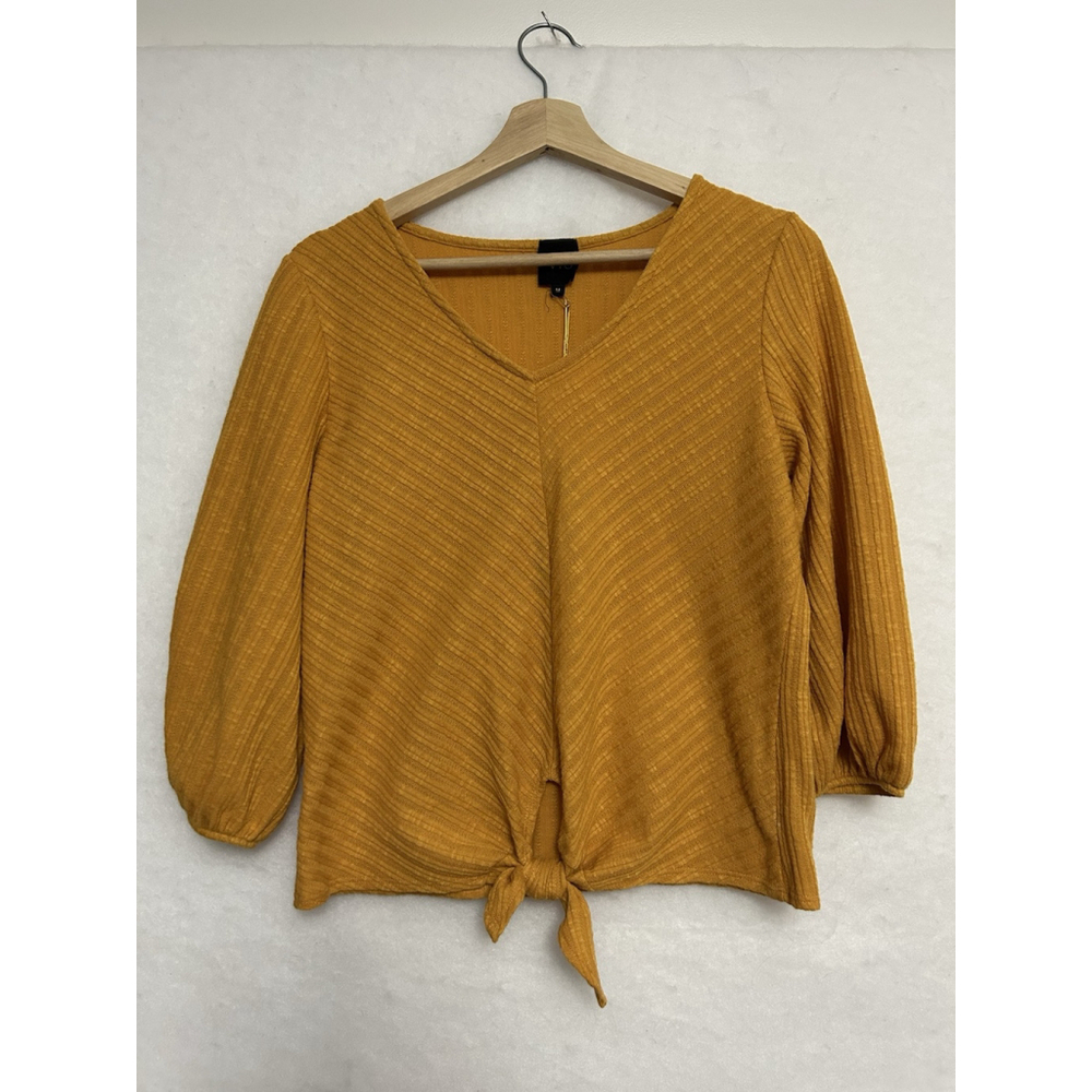 NWT W5 Anthropologie Tie Front Boxy V-Neck Roomy Knit Long Sleeve Luxe Shirt MED